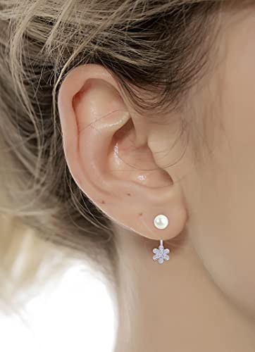Tornito 6-12 Pairs Lotus Flower Earring Studs Chic CZ Earrings Jackets For Women Silver Rose Gold Tone - color: E:12 Pairs,Silver Tone