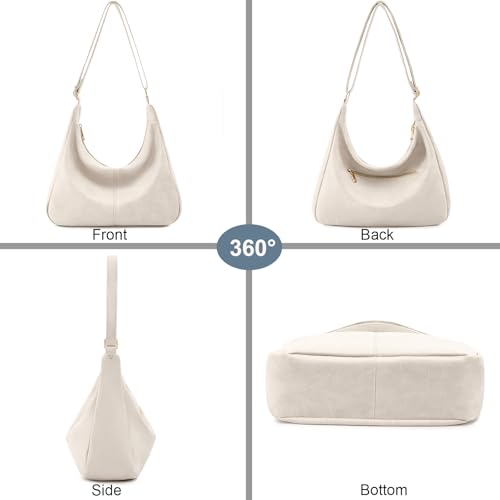 Hobo Bags for Women Foldable Vegan Leather Shoulder Handbag Slouchy Tote Crossbody Purses - color: Nude
