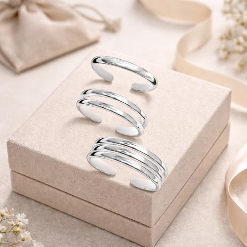 LeCalla 925 Sterling Silver Open Toe Rings Set for Women Adjustable Minimalist Toe Rings Summer Beach Foot Jewelry - color: 01. Trio (3 PCS)