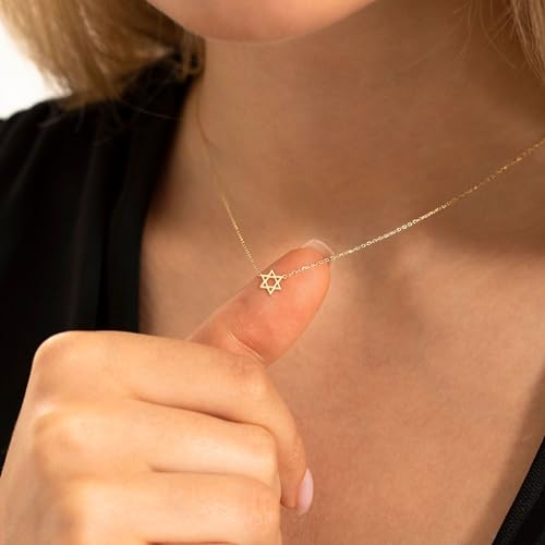 VRIUA Gold Necklace for Women - 14K Gold Plated Dainty Italian Horn Star of David Butterfly Bow Sun Lotus Volleyball Baseball Cowboy Boots Necklace Jewelry Everyday for Women - style: Star of David