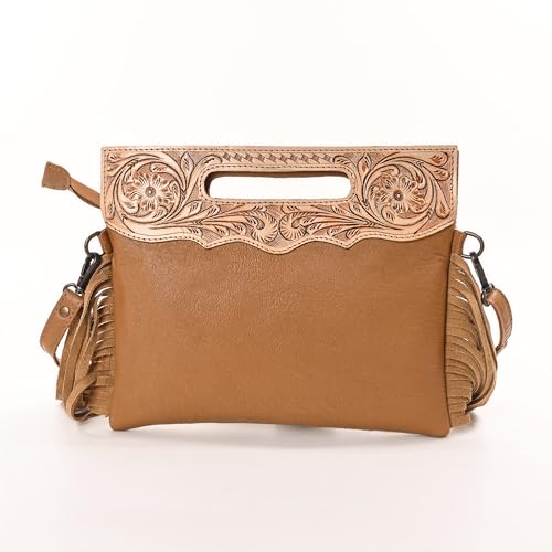 Merbaa Women Natural Cowhide Leather Crossbody Sling Bag With Adjustable Detachable Strap | Shoulder Bag | Handbag - color: Tan