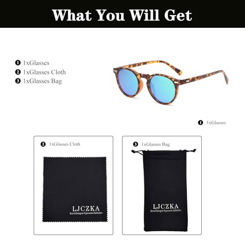 LJCZKA Round Polarized Sunglasses for Men Women Retro Small Face Sunglasses Polarized Vintage Sun Glasses UV400 Protection - color: Leopard Green(mirrored)