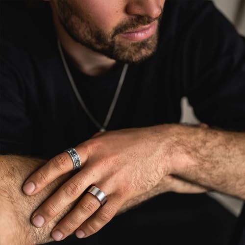 12 Pcs Stainless Steel Vintage Ring for Men Carving Celtic Sliver Band Rings Set Men Rings Jewelry - color: Silver