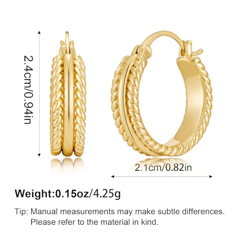 Chunky Gold Hoop Earrings for Women - 14k Gold Plated Twisted Rope Thick Hoops, Lightweight Hypoallergenic Small Hoop Earrings, Trendy Fashion Jewelry Gifts - color: golden