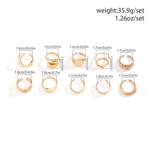 Chunky Rings for Women Adjustable Thick Rings Set Trendy Statement Stackable Ring for Women Chunky Jewlery Irregular Dome Flower Finger Knkuckle Thumb Ring - style: Style 5 - 10pcs g