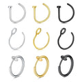 MODRSA Fake Nose Stud Fake Nose Ring Stud Fake Nose Piercing Fake Lip Ring Fake Earrings Stud Silver Gold Fake Cartilage Helix Earring Clip on Earring Hoop Fake Eyebrow Ring Fake Bridge Piercing - color: C3-hoops- silver black gold
