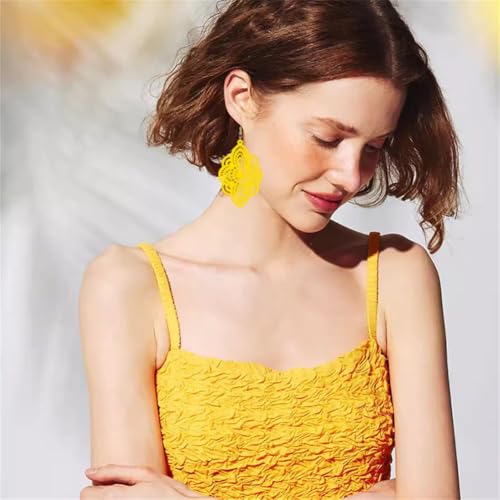 Bohemian Wood Earrings Natural Retro Lightweight Hollow Pattern Geometric Wooden Dangle Drop Earrings Statement Vintage Jewelry - color: Yellow