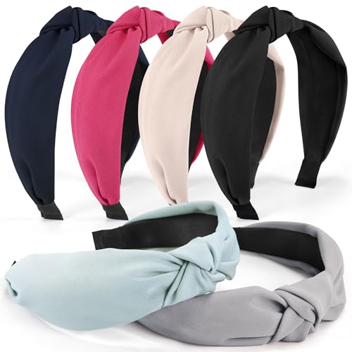 DiyJibb Headbands for Women Girls - 6PCS Stylish Top Knotted Headbands - Knotted Headband for Women - Head Bands Wide Hairband Hair Accessories - color: Navy, peach, apricot, black, gray, light blue