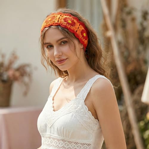 3Pcs Boho Crochet Headband Hippie Hair Bandanas Knitted Headwear Soft Stretch Hair Accessories for Women