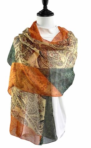 Xyueanlo Scarfs for Women Fashion Scarves Print Pattern Lightweight Sunscreen Scarf Wraps Shawls - color: Cashew Orange Green
