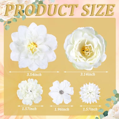 BBTO 21 Pcs Flower Hair Clip Rose Hair Clips Barrettes for Women Flower Accessories Boho Bride Claw Clip Hairpin Brooch Pin Headpiece for Wedding (White) - color: White