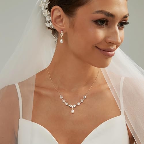 Pearl Earrings for Women, 14k Gold Plated Trendy Diamond Pearl Drop Earrings Hypoallergenic Dainty Bridal Gifts Wedding jewelry for Women - color: D - Gold
