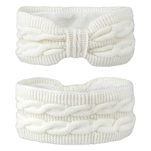 DRESHOW Crochet Ear Warmer Headband Soft Knit Chunky Turban Stretch Thick Headbands Warmer Fuzzy Head Wrap for Women - color: 1 Pc Double Twist: White