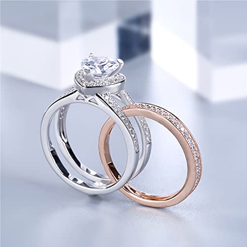 Jeulia Engagement Interchangeable Ring Set for Women Heart Cut Sterling Silver Wedding Promise Brilliant Classic Band Fashion Anniversary Rose Gold Halo Diamond Bridal with Jewelry Box - color: Rose gold