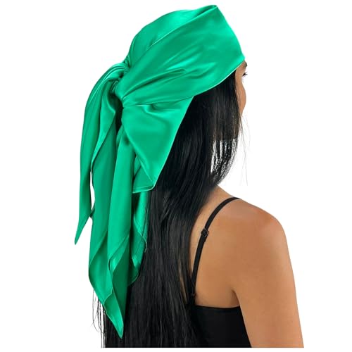 100% Mulberry Silk Head Scarf Large 36" - 19 Momme Women's Hair Wrap for Sleeping, Reduce Frizz & Damage, Natural Soft Silk - color: Emerald Green