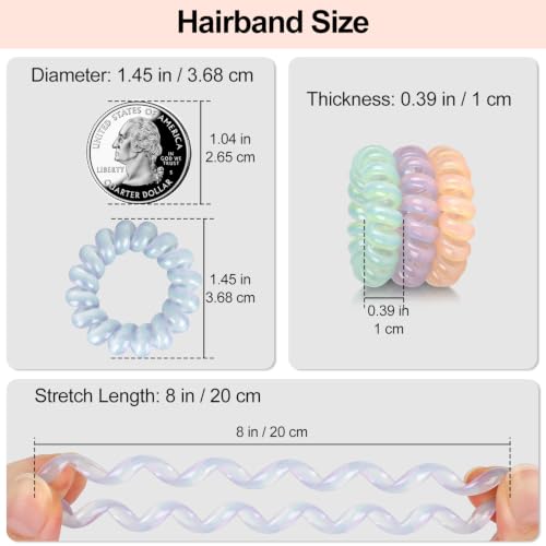 JessLab Spiral Hair Ties, 20 Pcs Traceless Phone Cord Hair Ties No Crease Spiral Bracelet Plastic Coil Ponytail Holders No-Damage Headband Hair Accessory for Girls Women Ladies Gift, Mix Color 7 - color: Mix Color 7