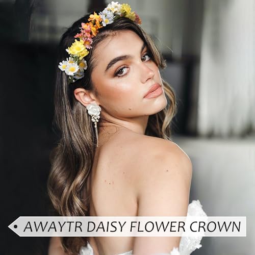 AWAYTR Flower Hippie Floral Crown - Boho Sunflower Headband for Women, Hippie Costume and Hair Accessories (Color Mixing) - color: Color Mixing