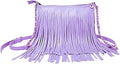 Solene Fringe Crossbody Shoulder Bag with Strap, Tassel Messenger bag, Country Style Western Fringe Purse for Women - color: Lavender