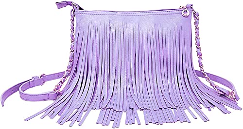 Solene Fringe Crossbody Shoulder Bag with Strap, Tassel Messenger bag, Country Style Western Fringe Purse for Women - color: Lavender