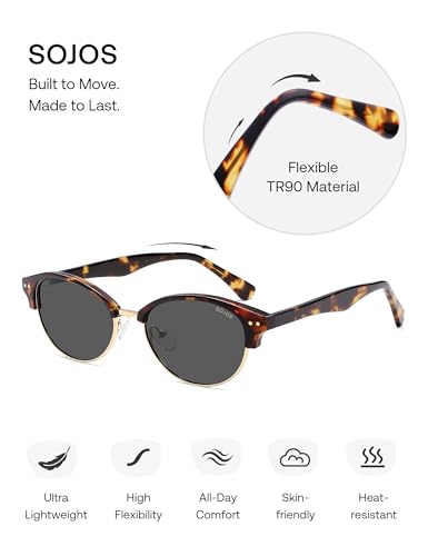 SOJOS Trendy Oval Polarized Sunglasses for Women Retro Cute Shades Sunnies SJ2687 - color: Tortoise Frame Grey Lens