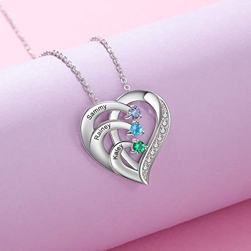 GLAMCARAT Personalized Mothers Necklace with Birthstones customized jewelry - style: 3 stones&names