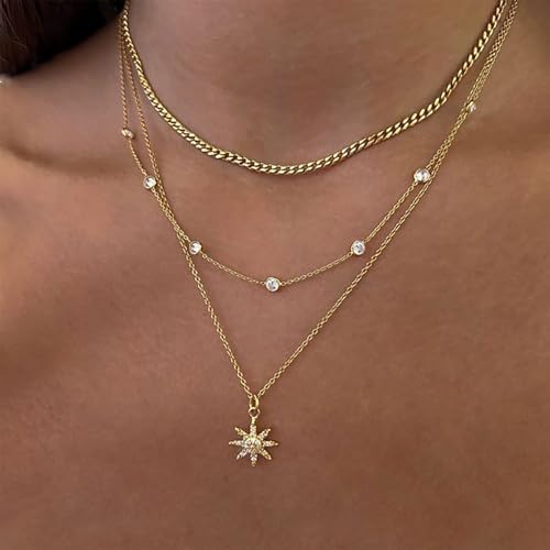 XIXINI Layered Necklaces for Women, Dainty Gold Necklace Stack 14k Gold Plated Layering Beads Choker Pendant Necklace Set Simple Statement Gold Necklaces for Women Trendy Fashion Gold Jewelry Sets - color: set4-Gold