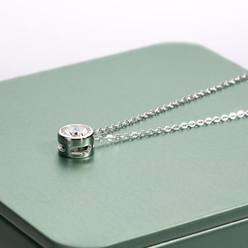 Moissanite 0.5-3ct Necklaces 18K White Gold Plated 925 Sterling Silver Bezel Set Round Cut D Color VVS1 Lab Created Diamond Solitaire Pendant Necklace for Women Men GRA Certified - style: Bezel Set Round Cut