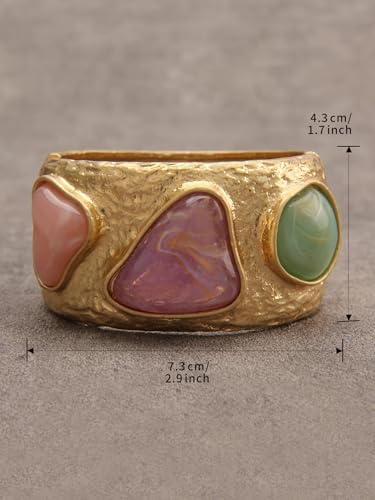 Gold Cuff Bracelet for Women Silver Beaded Bracelets Open Bangle Stackable Stretch Bead Bracelet Boho Jewelry Gifts for Wife Couple - style: Colorful Stone Bracelets