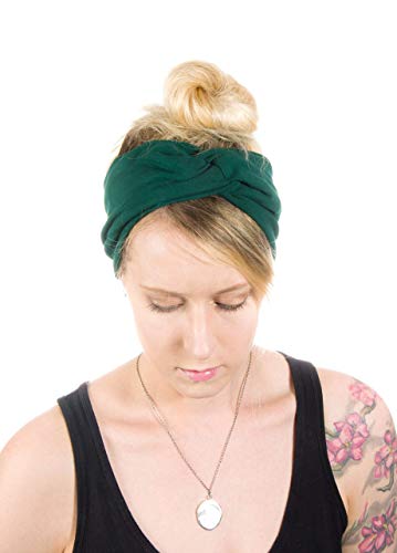 Twist Headband Extra Wide Scrunch Turban (Dark Green) - color: Dark Green