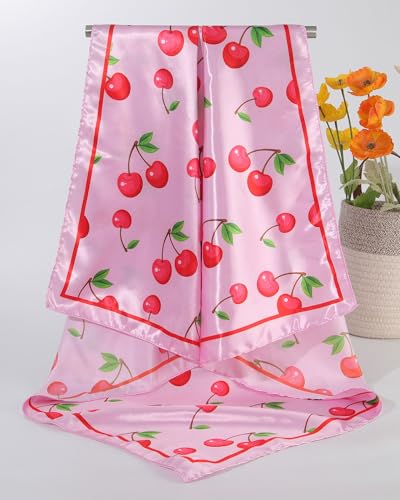 AWAYTR 35” Square Satin Head Scarf Hair Scarf for Women's Hair Silk Bandana for Women Silk Head Wrap for Sleeping - color: Cherry Pink