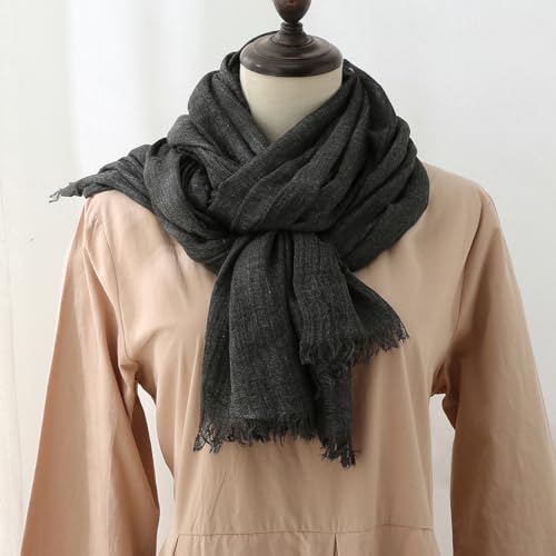 Harewom Lightweight Gauze Linen Feeling Shawl Wraps for Women Beach Summer Scarf for Evening Wedding Dresses - color: Shawl Wraps - Black-grey
