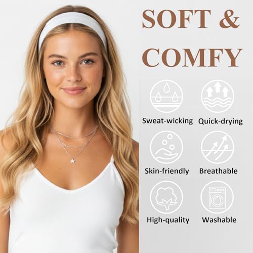 Huachi Headbands for Women Non Slip 16 Pack Elastic Sports Hair Bands for Women, Soft Cotton Cloth Headband for Workout Yoga Fashion Hair Accessories - color: Black White Gray Brown Headbands