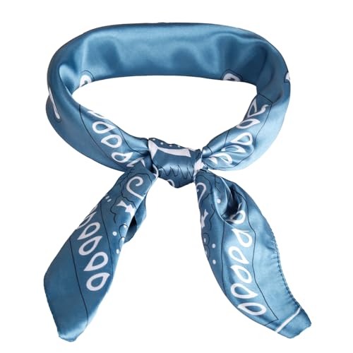 35” Satin Large Square Head Scarves-Like Silk Satin Scarf for Hair Wrapping at Night Bandana Square Scarf for Sleeping - color: Little Water Drop-blue