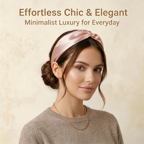 ZLYC Mulberry Silk Headband Elastic Twist Knotted Head Bands for Women's Hair, Solid Light Pink - color: Solid Light Pink