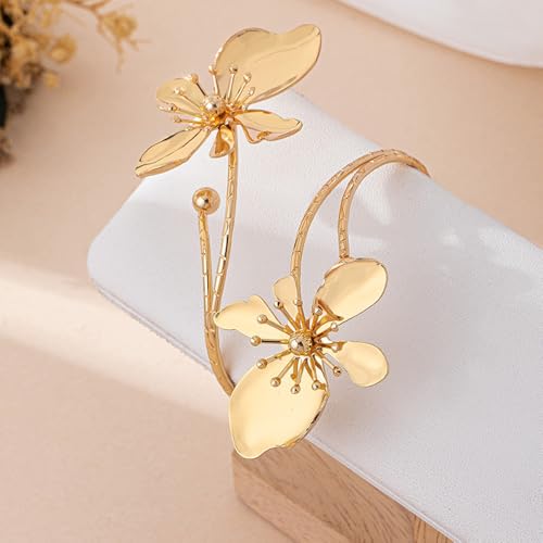 Flower Arm Cuff Bracelets for Women Adjustable Gold Upper ArmBand Jewelry Boho Floral Open Wrap Statement Bangle Bracelet Arm Cuff Jewelry Gifts for Women - color: Gold