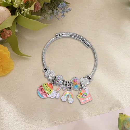 Silver Women Bracelets - Adjustable Charm Bracelets for Women Birthday Gifts Favors Titanium Steel Bracelet Bundle Jewelry Kit - color: E: Easter