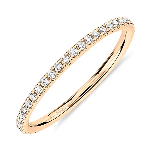 PAVOI Gold Plated Solid 925 Sterling Silver CZ Simulated Diamond Stackable Ring Eternity Bands for Women - color: 1-Pack Yellow Gold