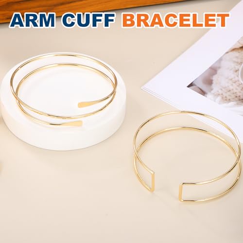 MECCANIXITY 2Pcs Arm Cuff Bracelet for Women, Upper Arm Cuffs Open Adjustable Minimalist Cuff Bangle Bracelet Set Stackable Armband - color: Gold