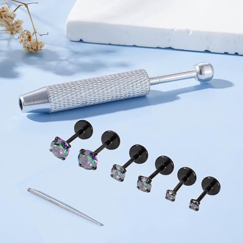 Uni-J Flat Back Stud Earrings for Women Hypoallergenic Surgical Stainless Steel Internal Thread Tragus Helix Cartilage Conch Nose Monroe Labret Medusa Piercing Jewelry /Be Equipped With Piercing Ball Grabber Tool(18G/20G - Gold/Silver/Black/Rose Gold) - c