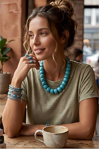 Multi-Color Chunky Beaded Necklace for Women, Vibrant Acrylic Candy Bead Choker Necklace with Adjustable Stainless Steel Clasp, Summer Statement Jewelry for Festivals - color: Green Blue