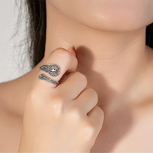 Spoon Ring Sterling Silver Hummingbird Ring Vintage Antique Spoon Rings Adjustable Thumb Rings for Women - color: vintage