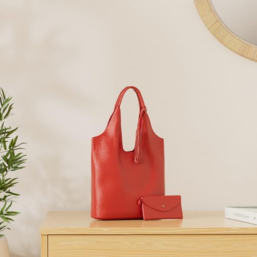 Montana West Slouchy Hobo Bags for Women Soft Designer Shoulder Purses Ladies Top Handle Handbag - color: Pepper Red079