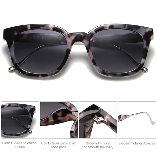 SOJOS Classic Square Polarized Sunglasses Womens Mens Retro Trendy UV400 Sunnies SJ2050 - color: Black Tortoise/Grey