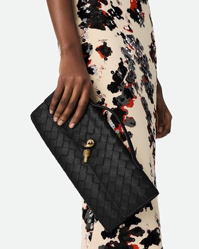 NEWBELLA Handwoven Women's Clutch Purse, Crossbody Bag with Adjustable Strap for Evening & Casual Use - color: Black