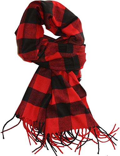 VERONZ Super Soft Classic Cashmere Feel Winter Scarf - color: Black Red Buffalo Checks