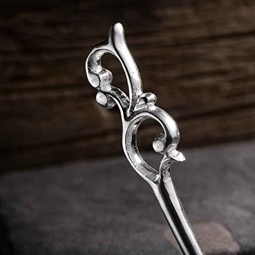 Chinese Style Hair Stick Silver Plated Ornate Phoenix Design Hair Pin for Women Long Hair Accessory Vintage Elegant Bun Holder (Silvery)