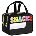 BuyCard Chenille Letter Clear Makeup Bags, Snacks Bag for Travel, Preppy Patch Nylon Cosmetic Bag with Handles and Zipper, Waterproof Large Clear Travel Toiletry Bag Storage Bag for Women Black - color: Black-Snacks