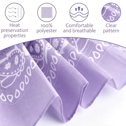 PLULON Bandanas for Men Women 4/12/24/30 Pack, Paisley Pattern Bandana Bulk Headbands Handkerchief Face Mask 100% Polyester - color: Light Purple