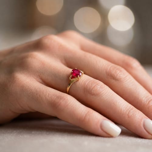 Galaxy Gold 14K Solid Gold 1.15 Carat Natural Ruby Oval Ring for Women - Yellow Gold Fine Jewelry