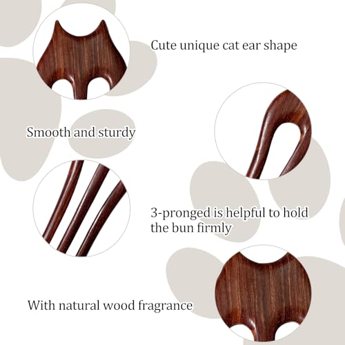 French Hair Pin for Women Wooden Rosewood Hair Sticks for Buns Chinese 3-prong Cute Hair Fork for Long Hair (Darkred(Rosewood)) - color: Darkred(Rosewood)